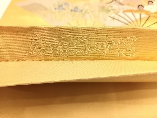 平和屋着物◎六通太鼓柄袋帯 扇面洛中図 色紙重ね御所車花文 金糸 引箔 正絹 逸品 AAAO6925wt