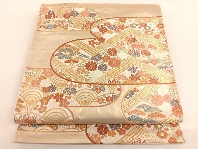 平和屋着物◎六通柄袋帯 唐織 エ霞吉祥花文 金糸 引箔 正絹 逸品 AAAO6968wt