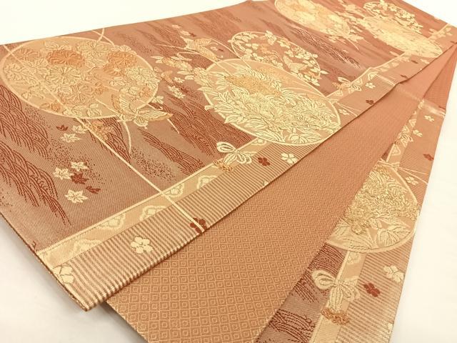 平和屋着物◎佐賀錦 六通柄袋帯 流水花蝶丸文 金糸 正絹 逸品 AAAO6971wt