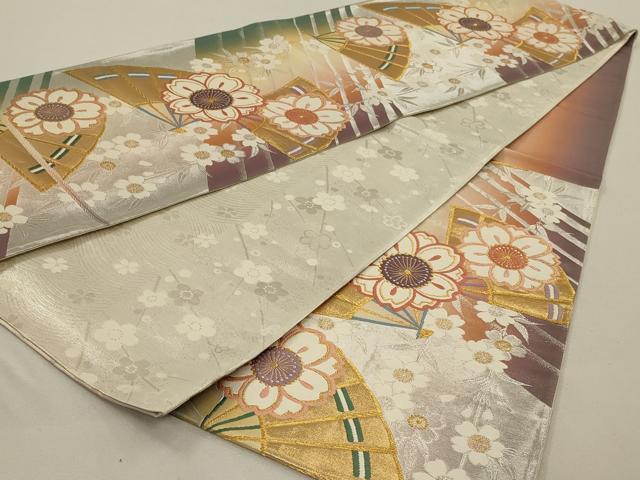 平和屋着物◎六通柄袋帯 扇面舞花文 金銀糸 正絹 逸品 AAAO7149ou
