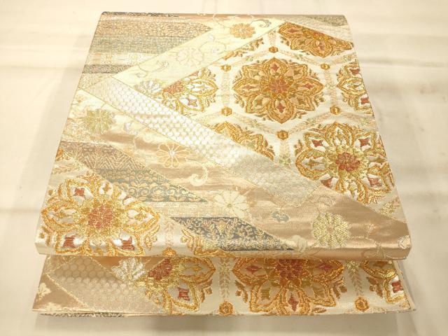 平和屋着物◎六通柄袋帯 切嵌亀甲正倉院花文 金銀糸 正絹 逸品 AAAO8600fw