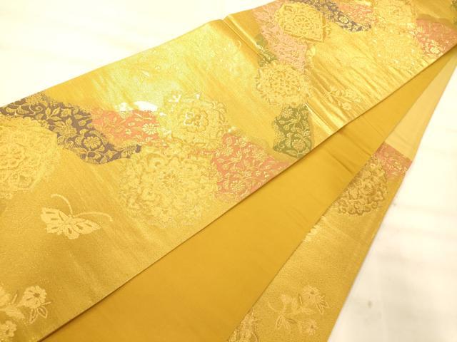 平和屋着物◎六通柄袋帯 道長正倉院花蝶文 金糸 正絹 逸品 AAAO8615fw