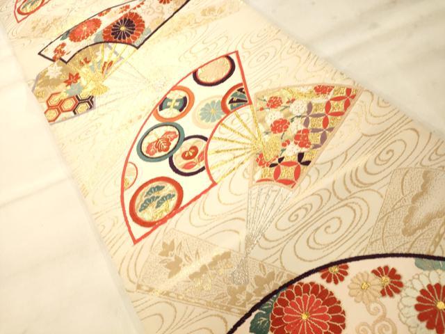 平和屋着物◎六通柄袋帯 唐織 扇吉祥文様 金銀糸 正絹 逸品 AAAO8626fw