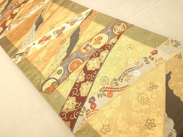 平和屋着物◎六通柄袋帯 唐織 熨斗重ね吉祥花鳥文 金糸 正絹 逸品 AAAO8632fw