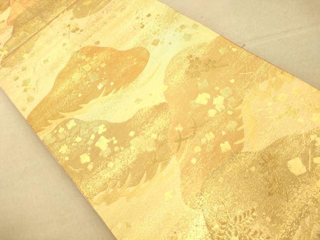 平和屋着物◎六通柄袋帯 山重ね霞枝花文 金糸 正絹 逸品 AAAO8667fw
