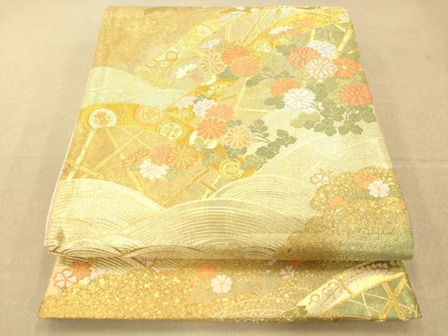 平和屋着物◎六通柄袋帯 唐織 籬草花吉祥文 金銀糸 正絹 逸品 AAAO8672fw