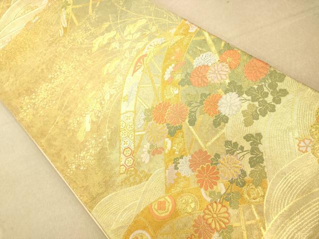 平和屋着物◎六通柄袋帯 唐織 籬草花吉祥文 金銀糸 正絹 逸品 AAAO8672fw