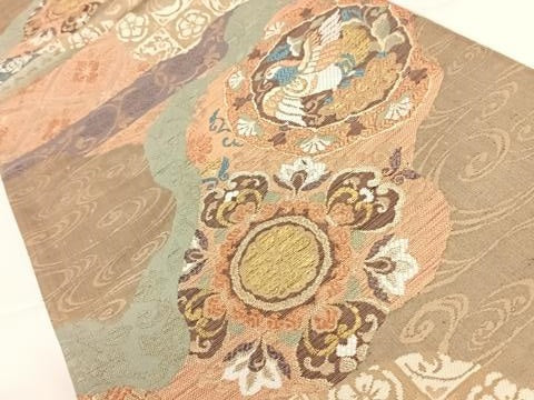 平和屋着物◎六通柄袋帯 道長花鳥文 金糸 正絹 逸品 AAAO8850wt