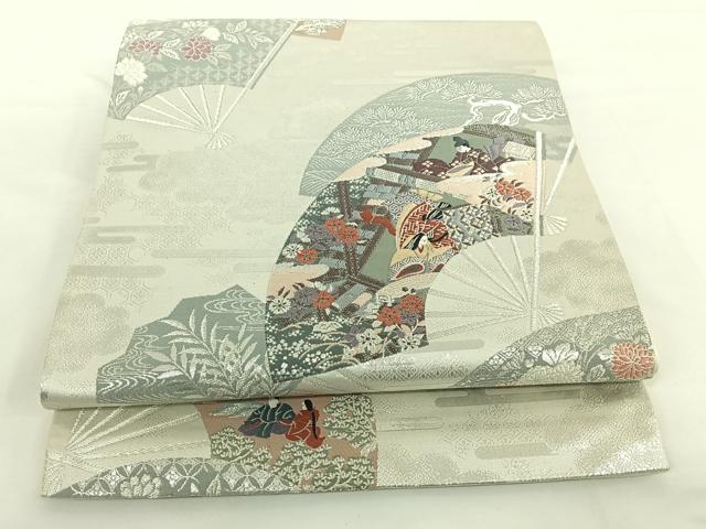 平和屋着物◎六通柄袋帯 唐織 遊飛扇面文 正絹 逸品 AAAO9035jh