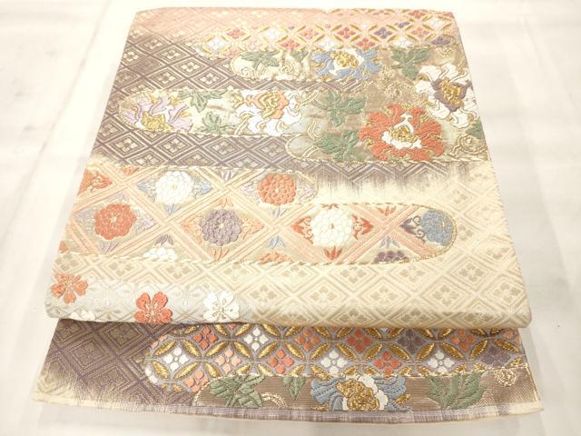 平和屋着物◎六通柄袋帯 唐織 霞取り花文 金糸 正絹 逸品 AAAO9093jz