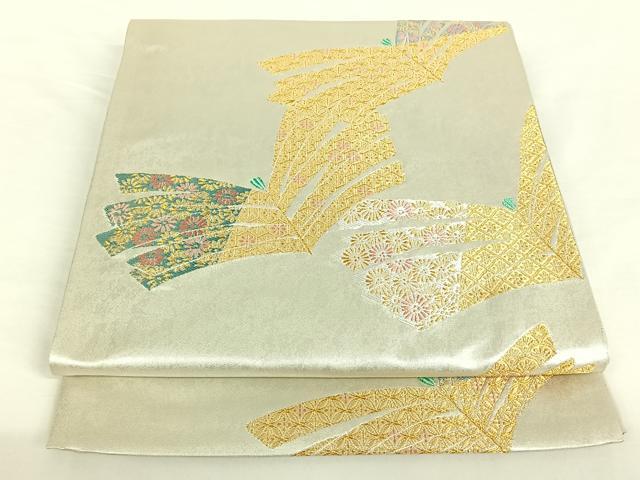 平和屋着物◎六通柄袋帯 吉祥花文 金糸 正絹 逸品 AAAO9355jh