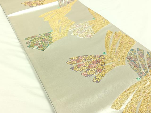 平和屋着物◎六通柄袋帯 吉祥花文 金糸 正絹 逸品 AAAO9355jh