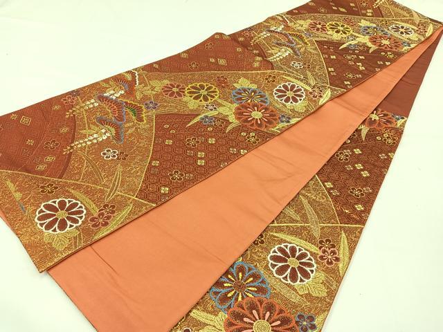 平和屋着物◎六通柄袋帯 重ね山吉祥舞花文 金糸 正絹 逸品 AAAO9384jh