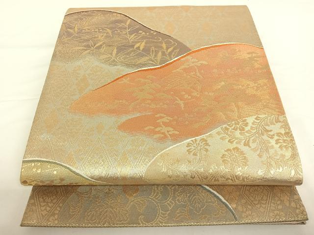 平和屋着物◎六通柄袋帯 連山文 吉祥花鳥文 金銀糸 正絹 逸品 AAAO9409jh