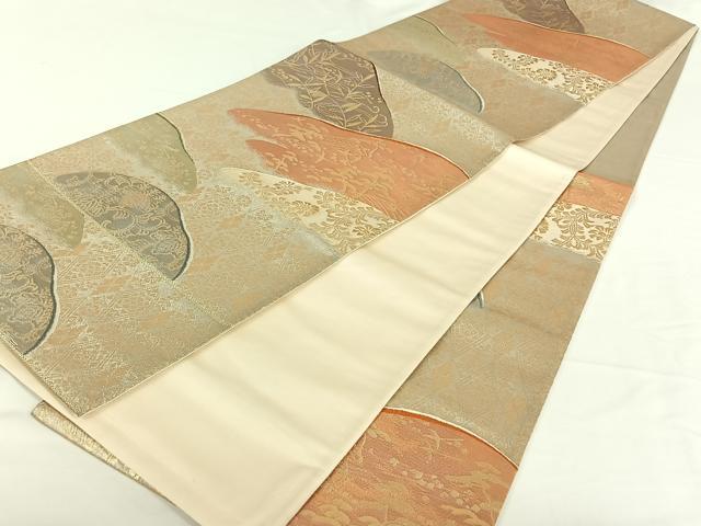 平和屋着物◎六通柄袋帯 連山文 吉祥花鳥文 金銀糸 正絹 逸品 AAAO9409jh