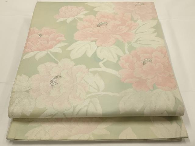 平和屋着物◎六通柄袋帯 草花文 銀糸 正絹 逸品 AAAO9501tm