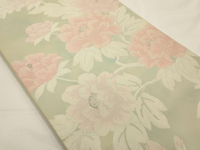 平和屋着物◎六通柄袋帯 草花文 銀糸 正絹 逸品 AAAO9501tm