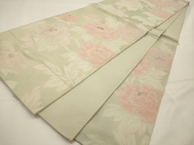 平和屋着物◎六通柄袋帯 草花文 銀糸 正絹 逸品 AAAO9501tm