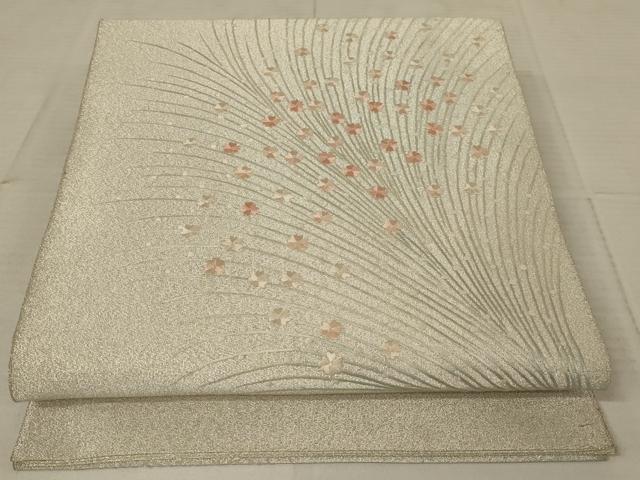 2215.西陣織 丸万織物 明綴 プラチナ箔 袋帯 お太鼓柄 正絹 着物 証紙 平和屋着物◎西陣 六通柄袋帯 唐織 菱天井花丸文 銀糸 逸品