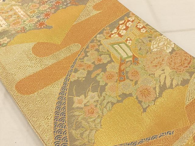 平和屋着物◎宝珠本佐賀錦 六通柄袋帯 九百錦 地紙草花文 金糸 正絹 逸品 AAAP0613ey