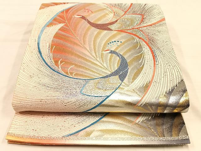 平和屋着物◎六通柄袋帯 唐織 トゥインクル 孔雀文 金銀糸 正絹 逸品 AAAP0623ey