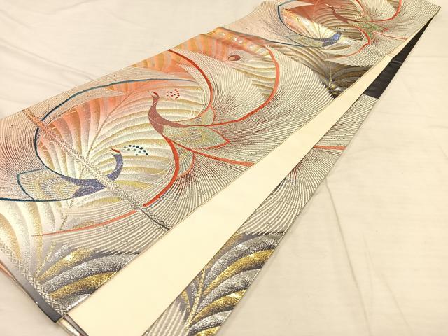 平和屋着物◎六通柄袋帯 唐織 トゥインクル 孔雀文 金銀糸 正絹 逸品 AAAP0623ey