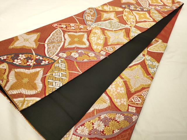 平和屋着物◎六通柄袋帯 舞花文 金糸 正絹 逸品 AAAP1150tm