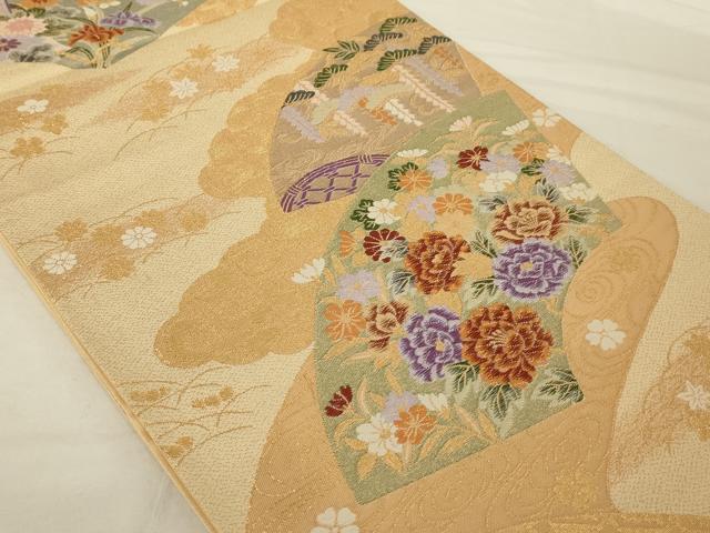 平和屋着物◎六通柄袋帯 地紙吉祥花文 金糸 正絹 逸品 AAAP1180tm