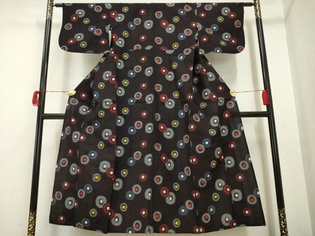 平和屋着物▽久留米絣 単衣 丸文 綿 逸品 AAAP2868ck