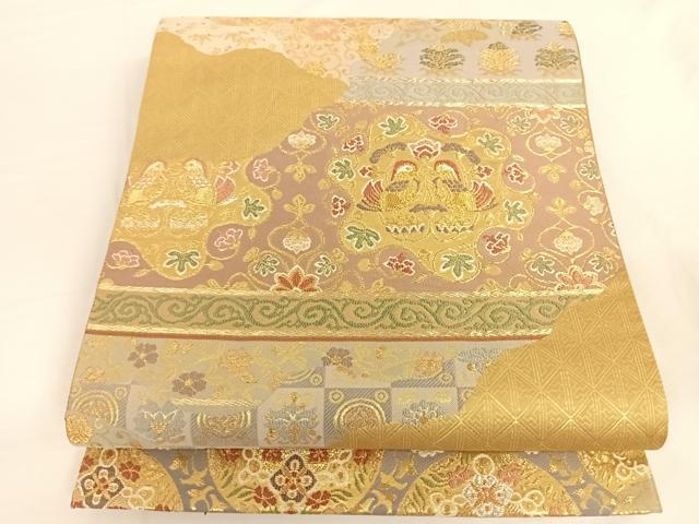 平和屋着物◎六通柄袋帯 唐織 織粋 道長花鳥文 金糸 正絹 逸品 AAAP2963wt
