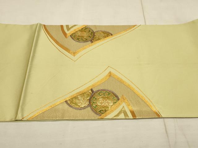 平和屋着物●西陣 川島織物謹製 太鼓柄袋帯 駒刺繍 花唐草丸文 金糸 正絹 逸品 AAAP4219wj
