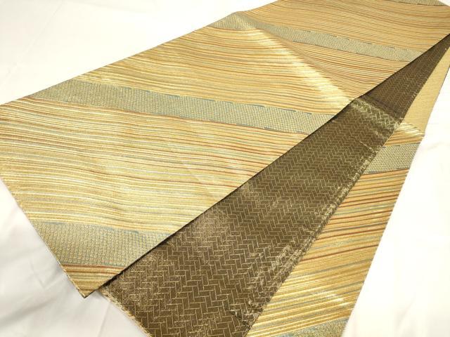 平和屋着物◎佐賀錦 六通柄袋帯 斜縞 金糸 正絹 逸品 AAAP4470ru