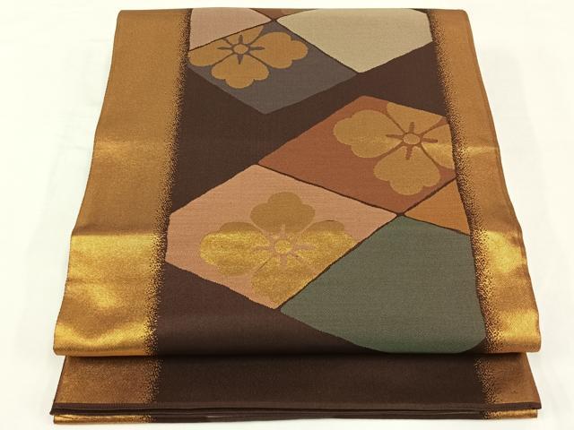 平和屋着物◎全通柄袋帯 花菱間道 金糸 正絹 逸品 AAAP5192jh
