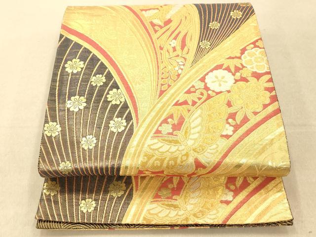 平和屋着物◎両面六通柄袋帯 流水鳳凰花蝶文 金糸 正絹 逸品 AAAP6031fw