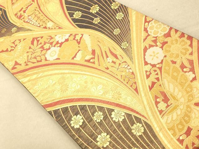 平和屋着物◎両面六通柄袋帯 流水鳳凰花蝶文 金糸 正絹 逸品 AAAP6031fw