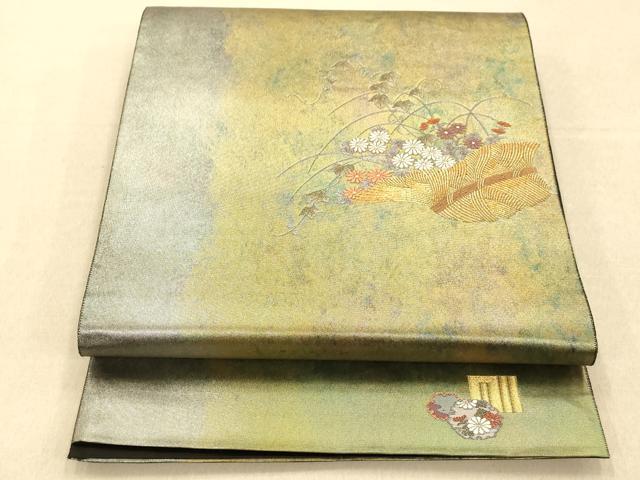 平和屋着物◎太鼓柄袋帯 花籠文 金糸 引箔 正絹 逸品 AAAP6042fw