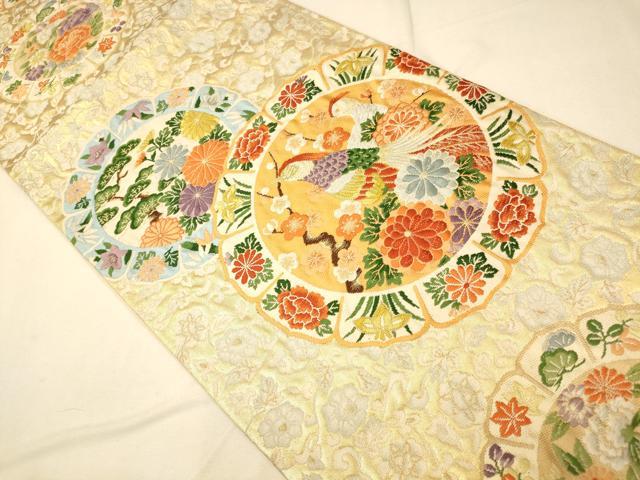 平和屋着物◎六通柄袋帯 唐織 絵皿文 金糸 正絹 逸品 AAAP6075fw