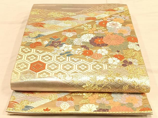 平和屋着物◎六通柄袋帯 唐織 草花文 金銀糸 正絹 逸品 AAAP6284ey