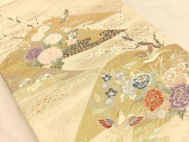 平和屋着物◎六通柄袋帯 唐織 花鳥文 金糸 正絹 逸品 AAAP6288ey