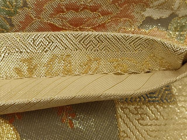 平和屋着物◎宝珠本佐賀錦 六通柄袋帯 地紙草花文 金糸 正絹 逸品 AAAP7520ou