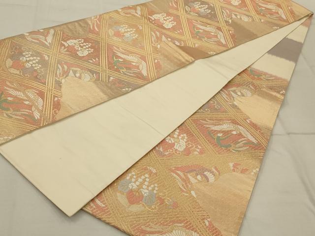 平和屋着物◎六通柄袋帯 向かい鳥花菱文 金糸 引箔 正絹 逸品 AAAP8238ou