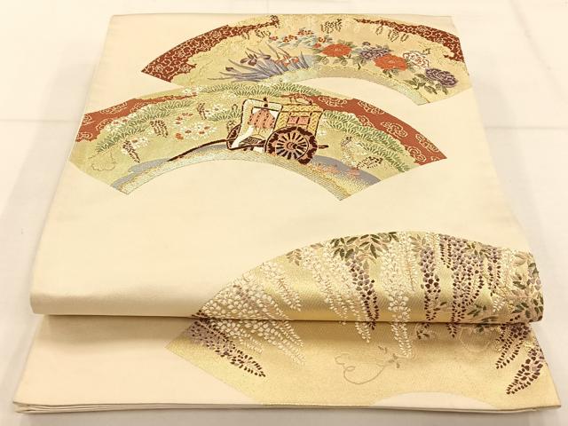 平和屋着物◎六通柄袋帯 唐織 地紙草花文 藤花房 金糸 正絹 逸品 AAAP9095ey
