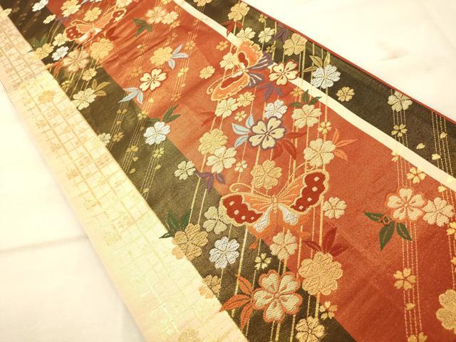 平和屋着物◎六通柄袋帯 唐織 花蝶文 金銀糸 正絹 逸品 AAAP9805fw