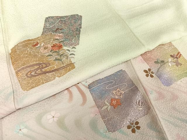 平和屋着物●訪問着 刺繍 色紙花文 暈し染め 金彩 正絹 逸品 AAAQ0463np