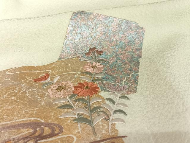平和屋着物●訪問着 刺繍 色紙花文 暈し染め 金彩 正絹 逸品 AAAQ0463np