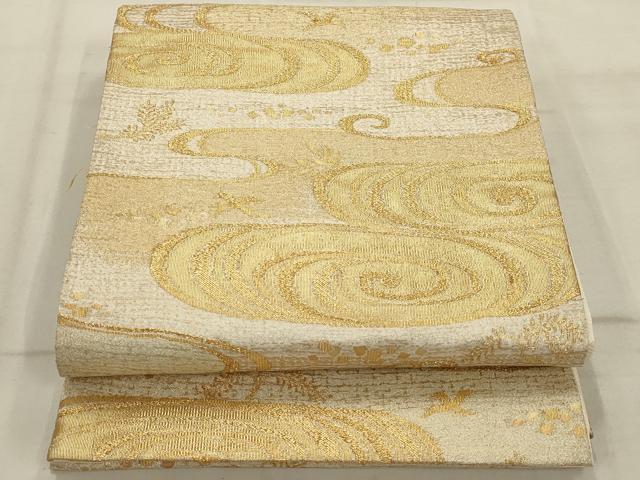 平和屋着物◎綴れ 六通柄袋帯 光琳水飛鳥文 金糸 正絹 逸品 AAAQ1219tm