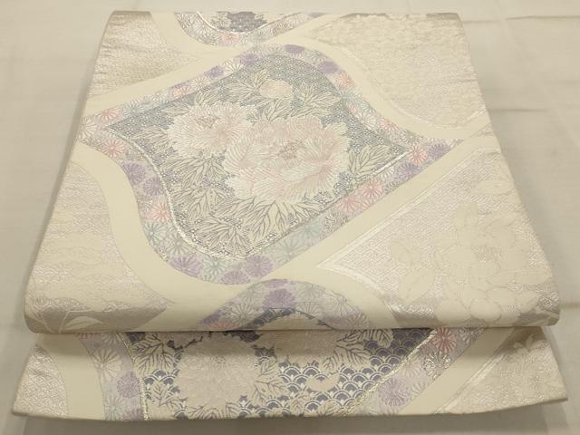 平和屋着物◎六通柄袋帯 唐織 瓦草花文 銀糸 正絹 逸品 AAAQ1235tm