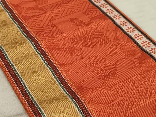 平和屋着物◎本場筑前博多織 半幅帯 枝花文 田中利弘作 証紙付き 正絹 逸品 AAAQ1542sx
