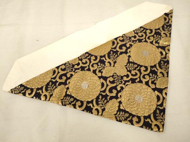 平和屋本店■打敷 内敷 三角 菊唐草文 金襴 黒地 法衣 寺院 仏具 仏教 僧侶 神職 装束 AAAQ3724ja