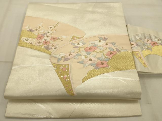 平和屋着物◎九寸名古屋帯 刺繍 草花文 金銀糸 正絹 逸品 AAAQ5739tm